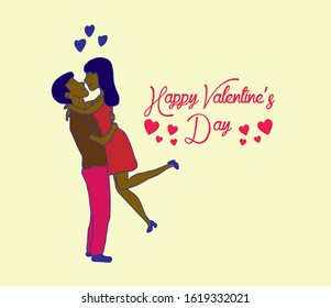 happy valentine's day background with romantic couple, doodle illustration vector
