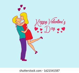happy valentine's day background with romantic couple, doodle illustration vector