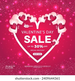 Happy valentine's day background with sale banner template or valentine's day sale Banner