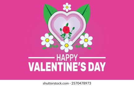 Happy Valentines Day background template. Perfect for banners, cards, posters, and social media . Vector design with text inscription and classic color for a professional look