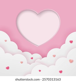 Happy valentine's day background for text decorate with pink clouds and hearts shape, Vector illustration.