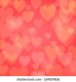 Happy Valentine's Day background with transparent hearts. Vector illustration.