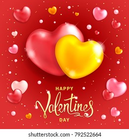 Happy Valentines day background. Two large hearts - symbol of love. Template for greeting card, calendar, banner, poster, invitations, advertising, announcements of sales. 