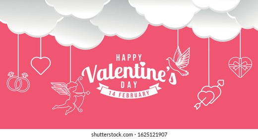 Happy Valentine's day background Vector illustration. Happy Valentines day modern flat design style. Happy Valentines Day abstract background with hearts ornaments for poster, banner, greeting card.