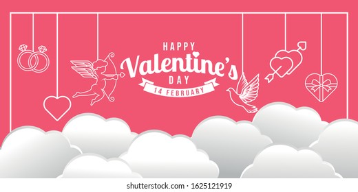 Happy Valentine's day background Vector illustration. Happy Valentines day modern flat design style. Happy Valentines Day abstract background with hearts ornaments for poster, banner, greeting card.