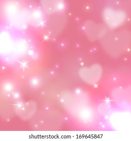 Happy valentines day background. Vector illustration. Romantic pattern with hearts out of focus.