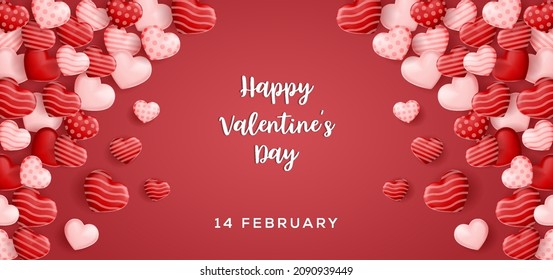 happy valentines day background vector design with many sweet hearts shape. 14 February valentines