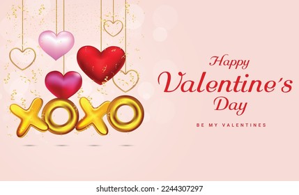 Happy valentines day background vector with xoxo golden 3d letters