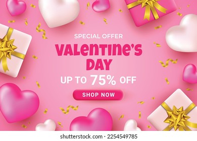 fröhlicher Valentinstag-Hintergrund Vektorromantik mit Geschenkbox und Liebesverzierung