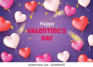 happy valentine's day background vector design with 3d love ornament, romantic poster template
