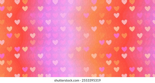 Happy Valentines Day background, wallpaper. Modern abstract art design with hearts. Bright colorful design. Cute holiday backdrop, pattern. Neon bright gradient.