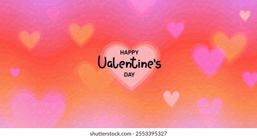 Happy Valentines Day background, wallpaper. Modern abstract art design with hearts. Bright colorful design. Cute holiday backdrop, pattern. Neon bright gradient.