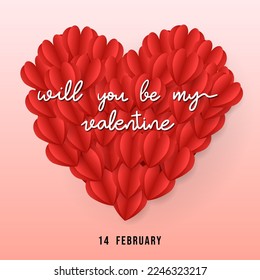 Happy Valentine's Day Background with will you be my valentines calligraphy and heart on red background ,for February 14, Vector illustration EPS 10