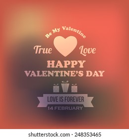 Happy Valentine's Day Badge True Love Text Blurred Orange Vector Template