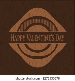 Happy Valentine's Day badge with wood background