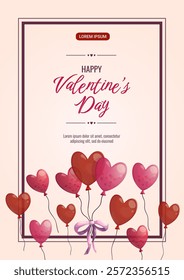 Happy Valentine's day balloon banner design. Vector illustration of A4 format for poster, banner, cover, flyer, advertisement.