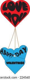 Glücklicher Valentinstag, Ballons in Form eines Herzens, auf weißem Hintergrund hervorgehoben. SVG-Vektorgrafik