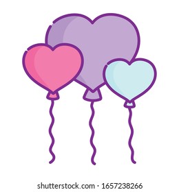 happy valentines day, balloons shaped heart love romantic decoration vector illustration
