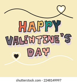 Happy Valentine's Day banner. 90s style. paper cut. heart line. stone-like vector text 