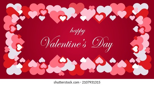 Happy Valentine's Day. Banner, background, frame, greeting card with a border of hearts on a red background. For Valentine's Day, Mother's Day, Wedding, Women's Day.