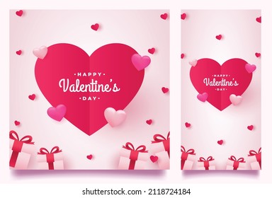 Happy valentines day banner and background with romantic valentine decorations bundle