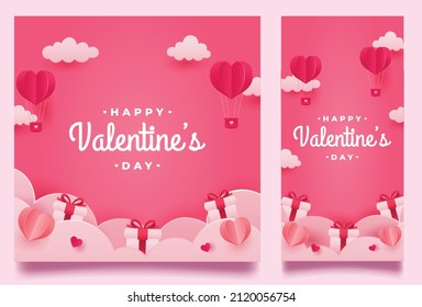 Happy valentines day banner, background and greeting card with romantic valentine decorations bundle