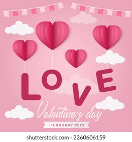 Happy valentines day banner, background and greeting card with romantic valentine decorations