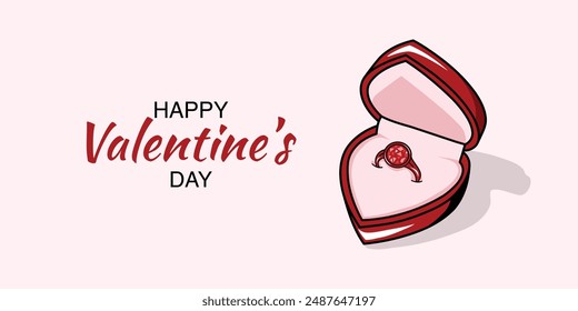 Happy Valentine's Day Banner Background with a heart shaped ring box