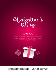 Happy Valentine's Day banner background with gift box and heart decorate on stage and valentines calligraphy