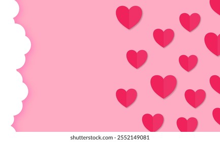 Happy Valentine's day  banner background  paper cut with heart balloon floating it the sky.