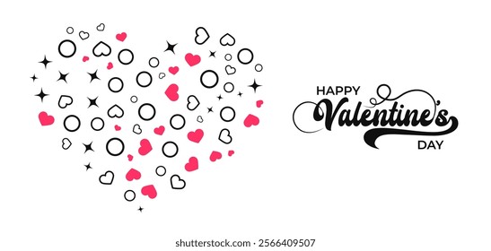Happy Valentine's Day Banner Background With Hearts Random Shape Geometric.