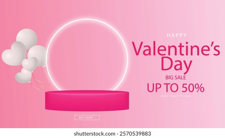 Happy Valentine's day banner background and product display cylinder stand podium banner. 