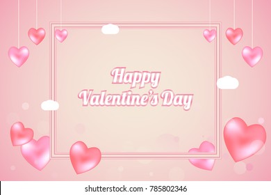 Happy Valentine's Day Banner Background With Red Heart.  Greeting Card Vector Illustration