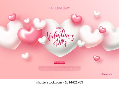 Feliz día de San Valentín. Hermoso fondo con corazones. Ilustración vectorial para sitios web , carteles, diseños de correo electrónico y boletín, anuncios, cupones, material promocional.