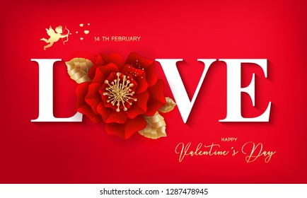 Happy Valentine's day banner with beautiful colorful flower. Can be used for template, banners, wallpaper, flyers, invitation, posters, brochure, voucher discount. Vector illustration
