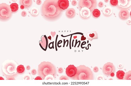 Happy Valentine's day banner card background with text design and Sweet color flowers