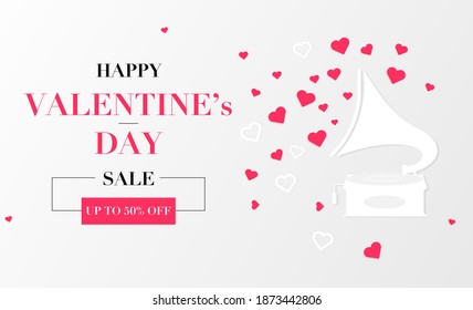 Happy Valentines Day banner concept for Valentines day. Valentines day sale on gradient background with hearts. Celebration posters, websites, advertisement, banners.