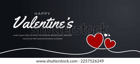 Happy valentine's day banner. Continuous line with red love shape