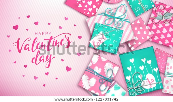 Happy Valentines Day Banner Decoration Pink Stock Vector Royalty