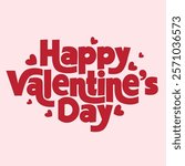 Happy Valentine's Day banner design with modern red color typography vector illustration. Romantic wallpaper with decorative hearts elements to celebrate Valentine Day on 14 February.