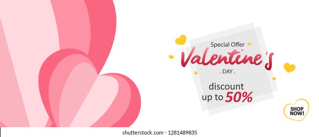 Happy Valentine's Day, Banner design, Valentine design for online shop or mobile app, discount for valentine's day.