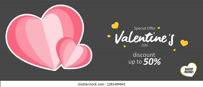 Happy Valentine's Day, Banner design, Valentine design for online shop or mobile app, discount for valentine's day.