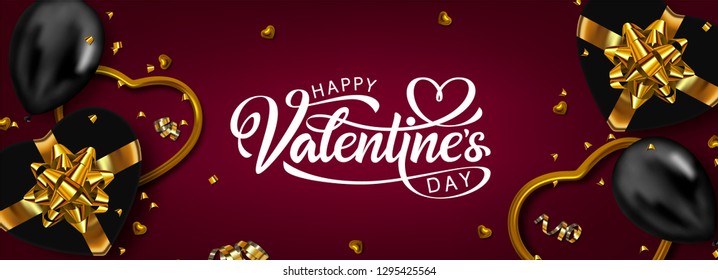 Happy Valentines day banner design. Ready vector banner template for use in web or print design.