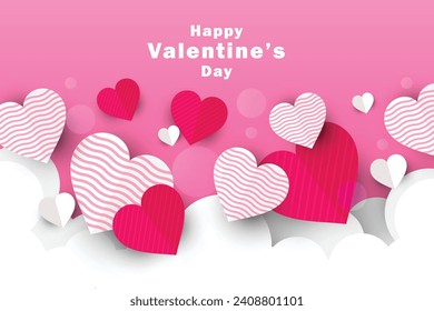 Happy Valentine's day banner design. paper cut clouds and heart background. Papercut style for valentine