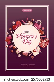 Happy Valentine's Day banner design. Vector illustration in A4 format for posters, banners, covers, flyers, and advertisements.