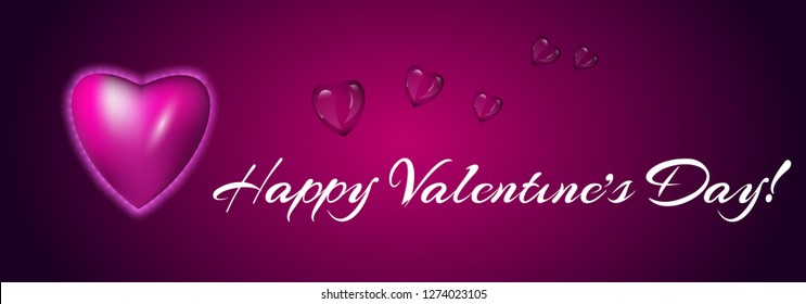 Happy Valentines Day banner. Festive banner with shining heart and inscription Happy Valentine's Day