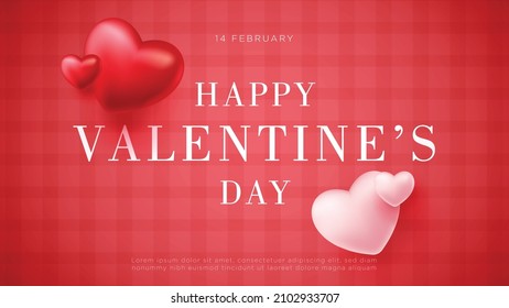 Happy valentines day banner festive pink background with heart or love symbol realistic air balloons