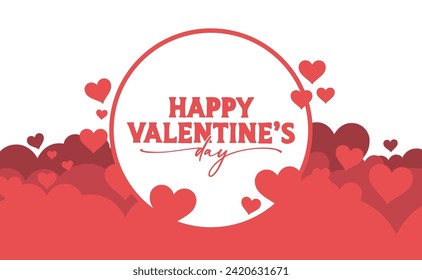 Happy Valentine's Day banner with frame and hearts background.