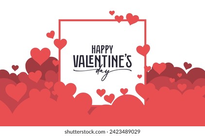 Happy Valentine's Day banner with frame and hearts background.