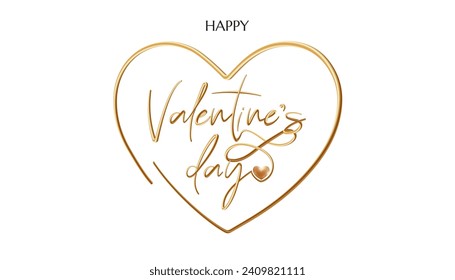 A happy Valentine's Day banner with golden lettering, in a heart shape creating a luxurious and modern design. The realistic gold, perfect for greeting cards or romantic posters. Not AI.